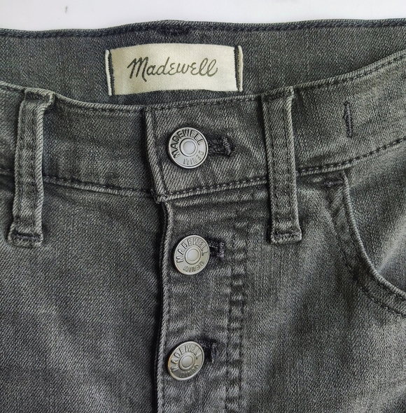 Madewell 10" high rise skinny jeans exposed button fly frayed Hem grey sz 27. - Picture 15 of 17
